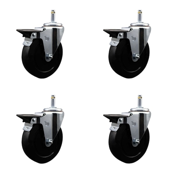 Service Caster 5'' Soft Rubber Wheel Swivel 7/16'' Grip Ring Stem Caster Set with Brake, 4PK SCC-GR20S514-SRS-PLB-716138-4 - main
